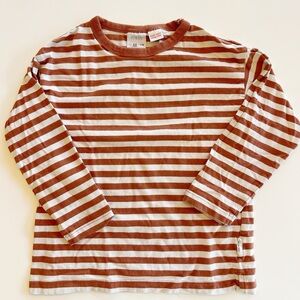 Zara Cotton Striped Long Sleeve Tee Rust/Cream - 4/5 Yrs